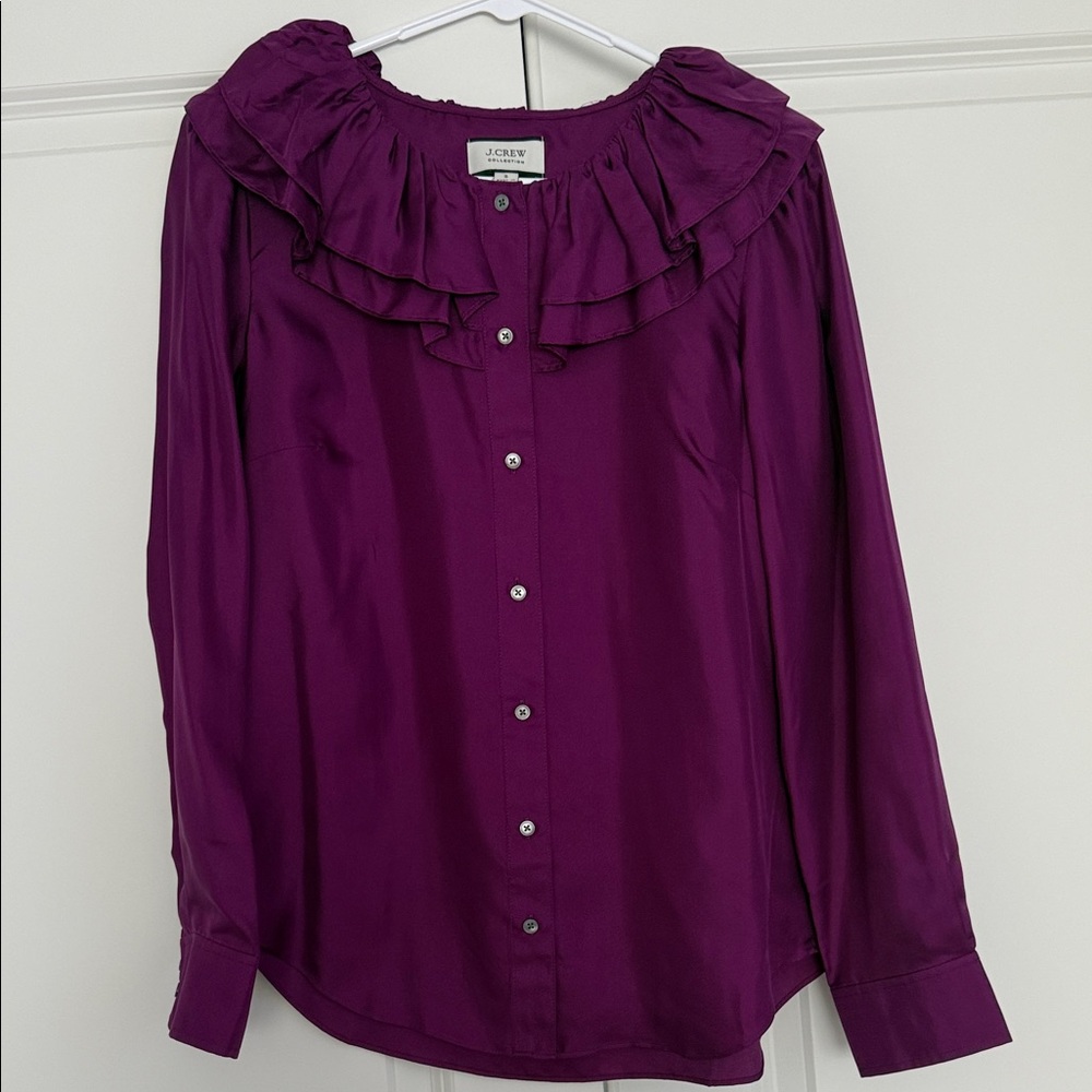 NWOT J. Crew Rich Purple Ruffle Blouse